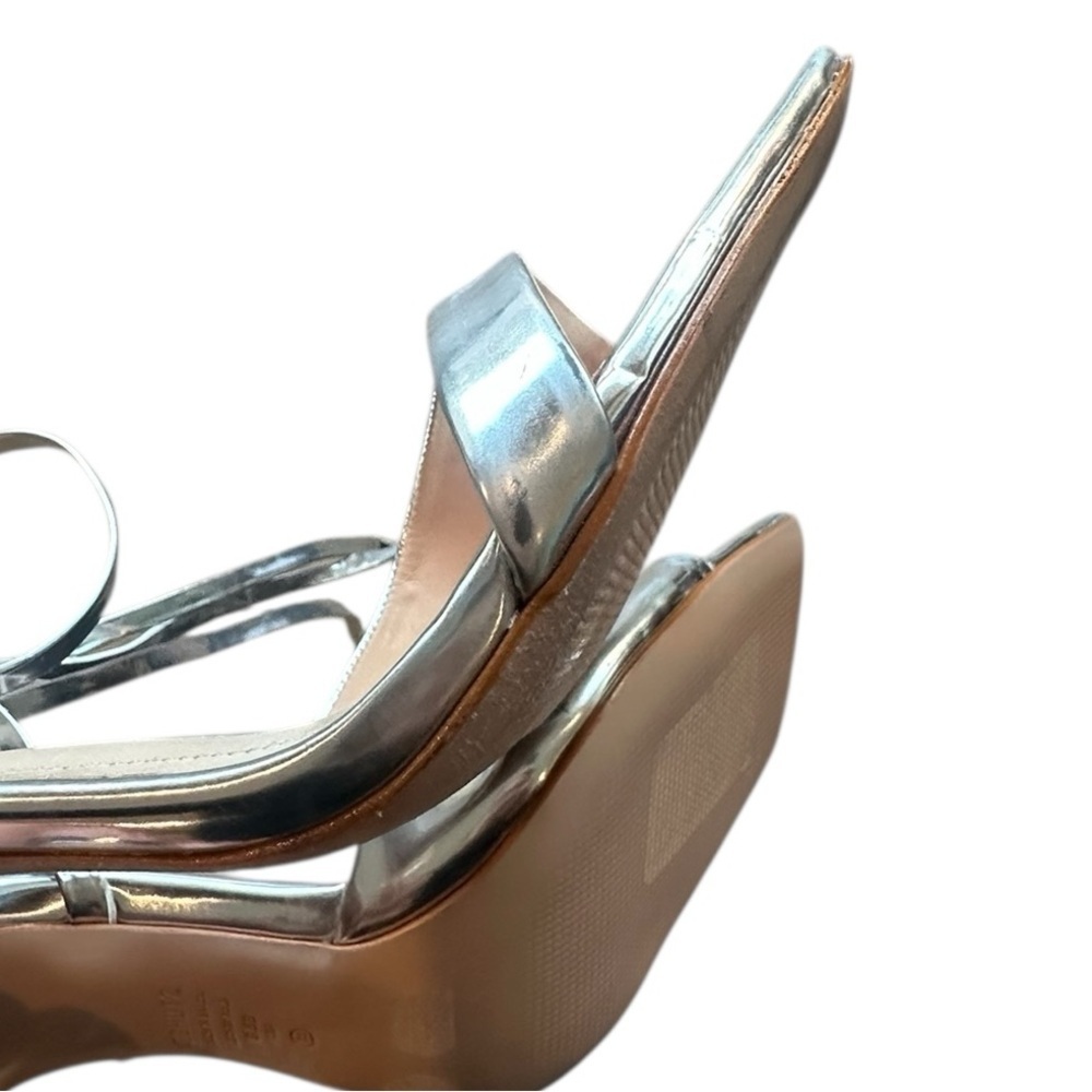NEW Schutz Bryce Metallic Silver Heels | Ankle Wrap Strappy Sandals | Size 9.5 - Picture 10 of 13
